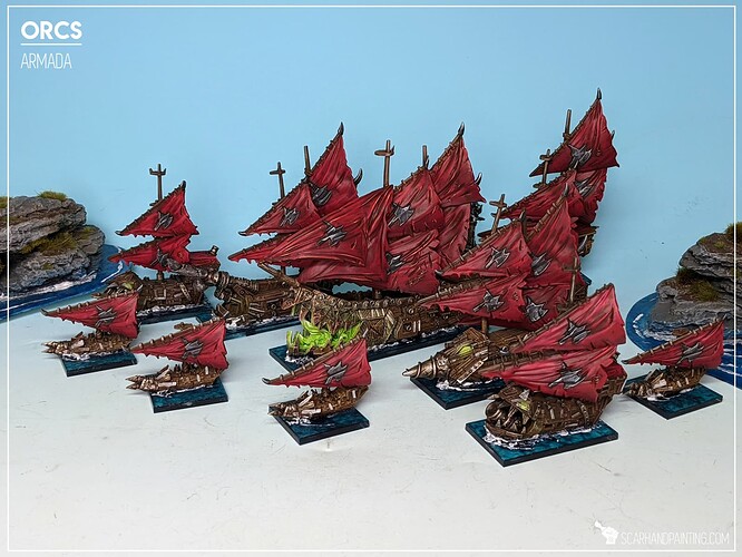 Scarhandpainting 2107 Kings of War Armada Orc fleet 2